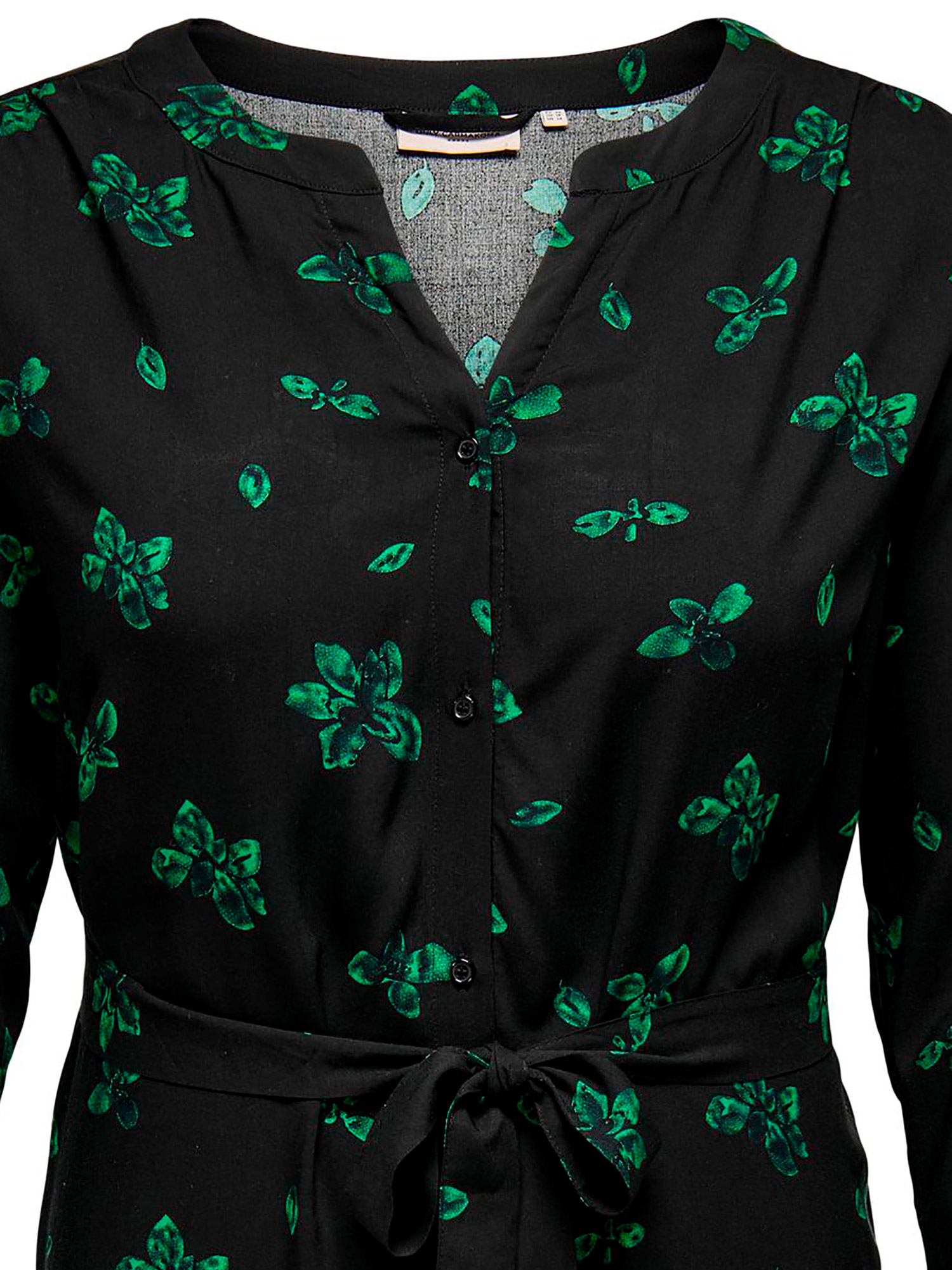 NOVA LOLLI - Sort viskose skjorte kjole med grøn print fra Only Carmakoma