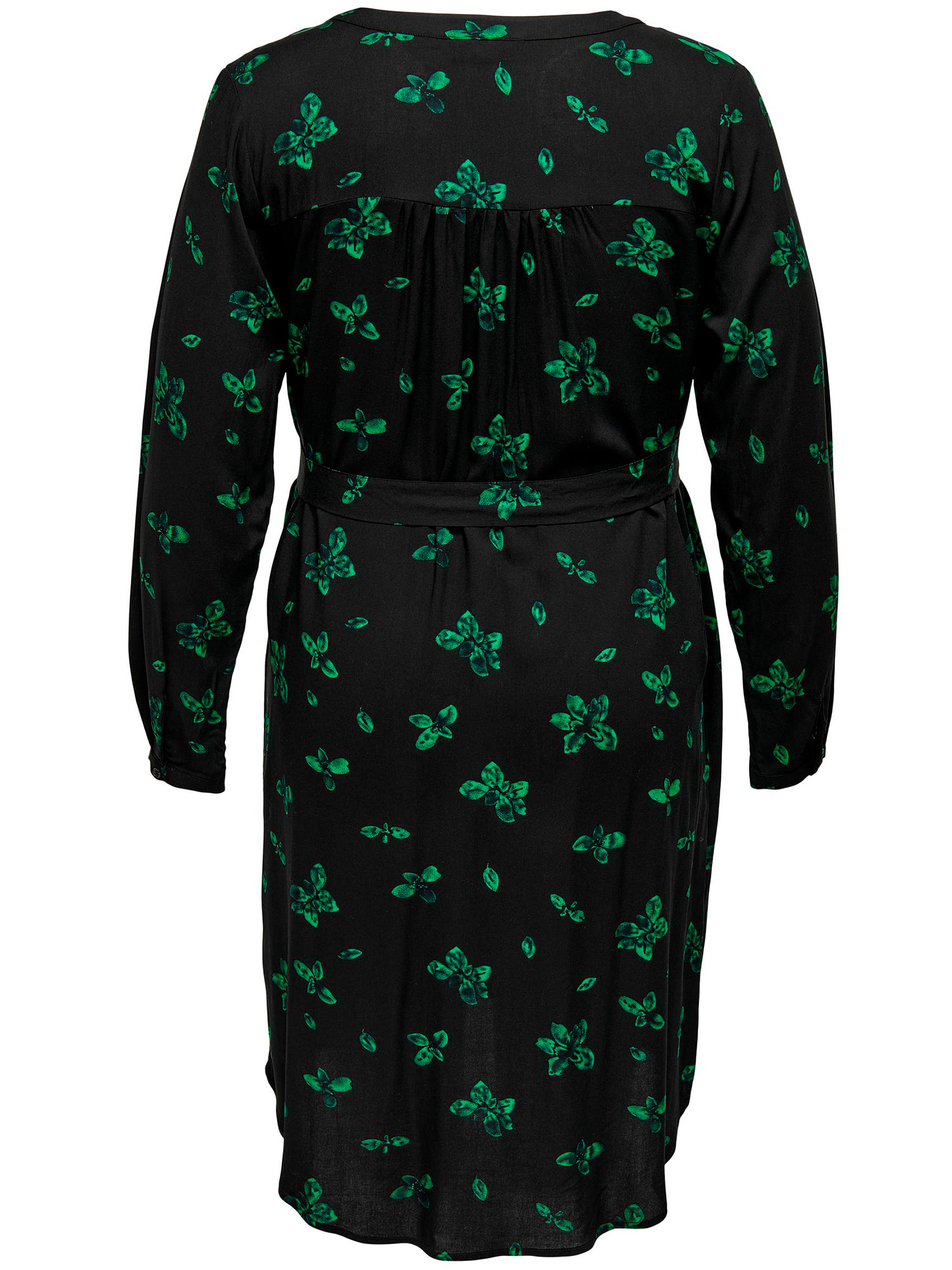 NOVA LOLLI - Sort viskose skjorte kjole med grøn print fra Only Carmakoma
