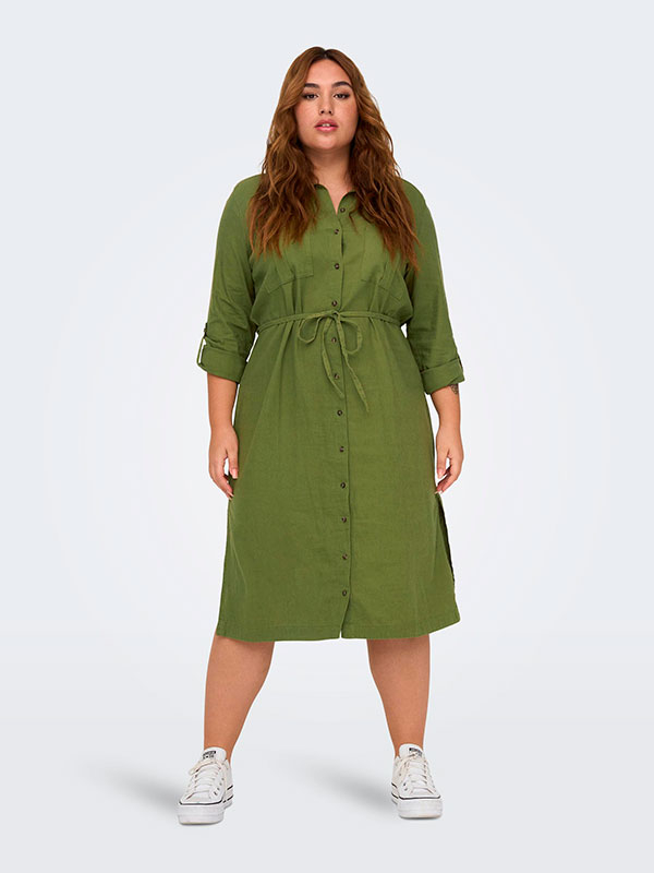 CARO - Grøn skjorte kjole i hør kvalitet fra Only Carmakoma