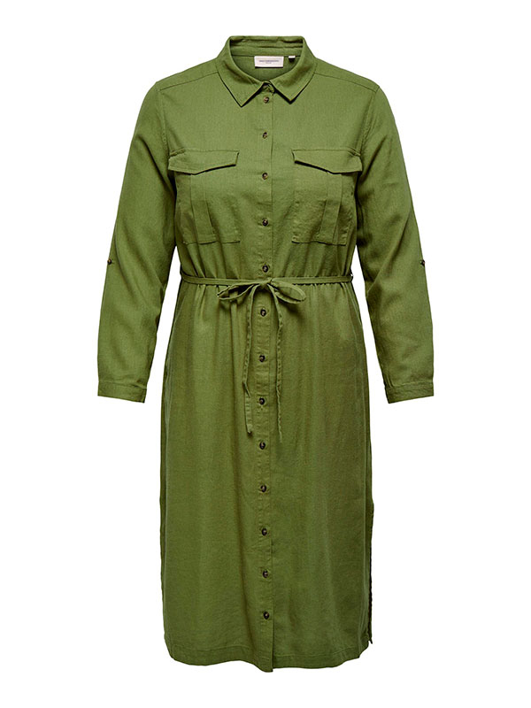 CARO - Grøn skjorte kjole i hør kvalitet fra Only Carmakoma