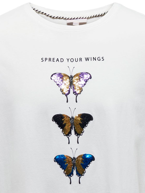 KITI - Hvis bomulds T-shirt med glitter palliet sommerfugle  fra Only Carmakoma