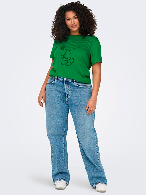 PEANUTS - Grøn bomulds T-shirt med Nuser print fra Only Carmakoma