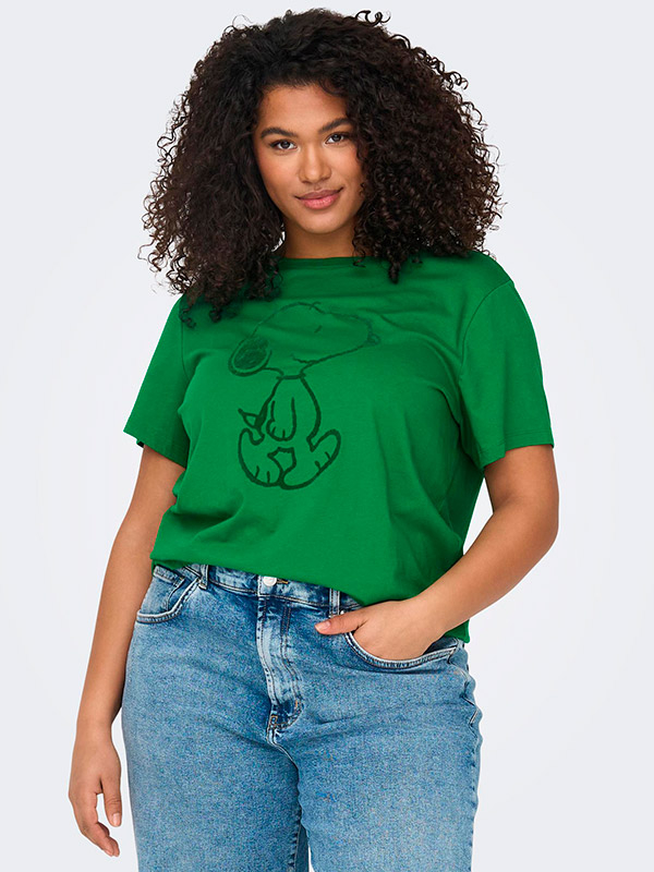 PEANUTS - Grøn bomulds T-shirt med Nuser print fra Only Carmakoma