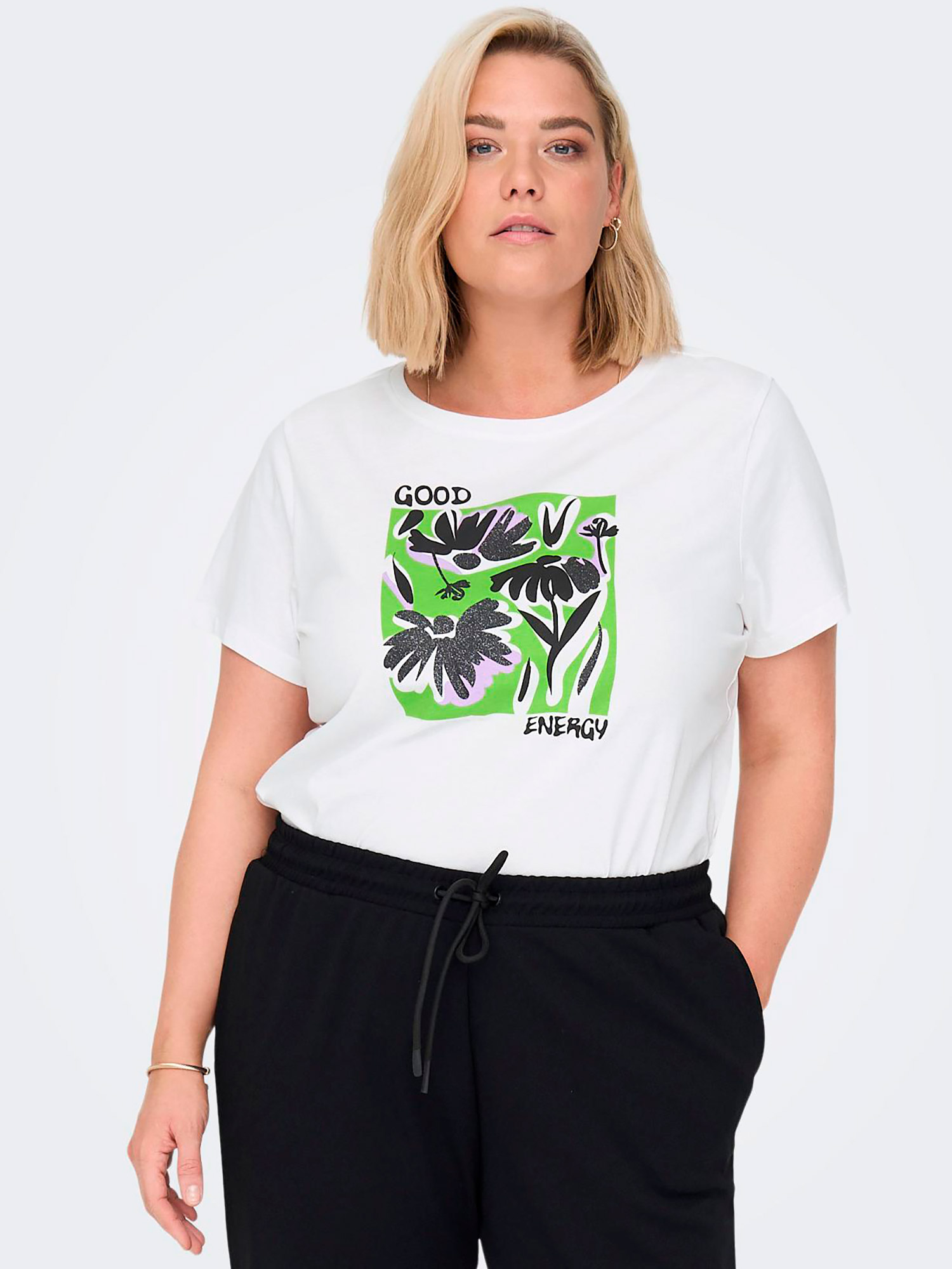 COLOURFULL - Hvid bomulds t-shirt med tryk fra Only Carmakoma