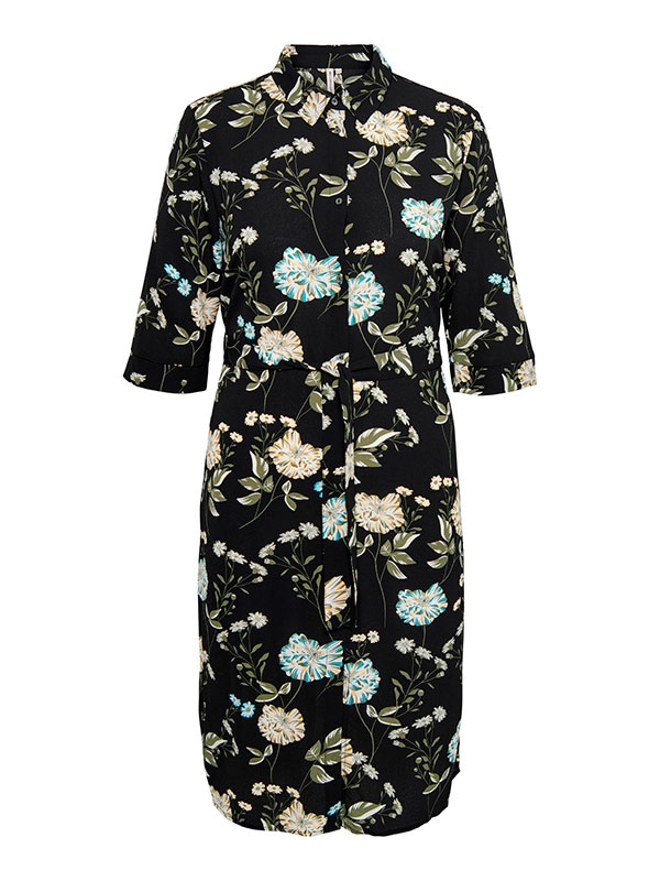 LUXMIE - Sort skjorte kjole med smukke lyse blomster fra Only Carmakoma