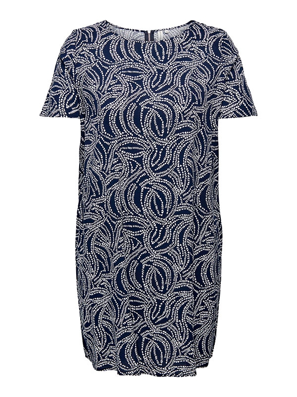 NOVA - Marine blå viskose kjole med hvidt grafisk mønster  fra Only Carmakoma
