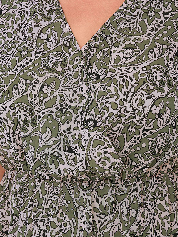 INESSA - Grøn chiffon kjole med mønster fra Only Carmakoma