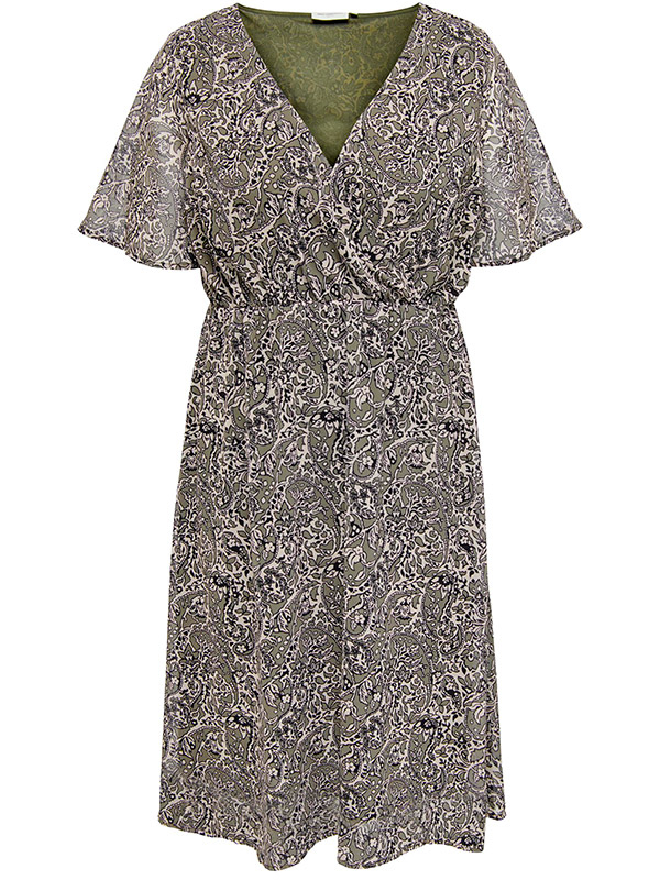 INESSA - Grøn chiffon kjole med mønster fra Only Carmakoma