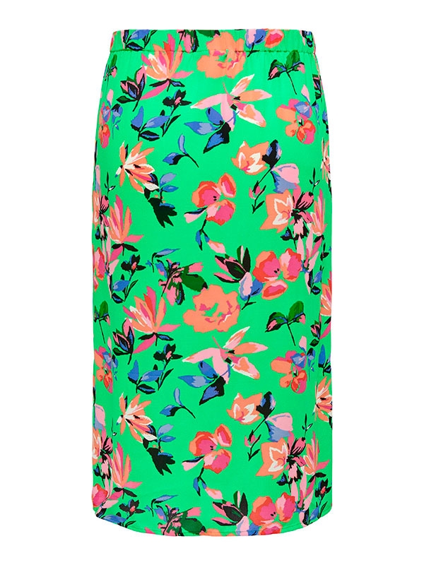 ALMA - Grøn nederdel med blomsterprint og fin slids fra Only Carmakoma