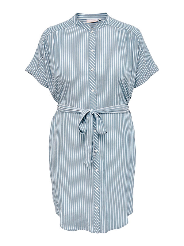 NEW BLUE - Blå skjorte kjole med fine hvide striber fra Only Carmakoma