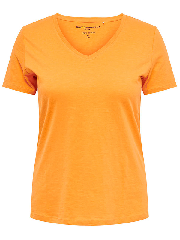 BONNIE - Orange bomulds t-shirt med v-hals fra Only Carmakoma