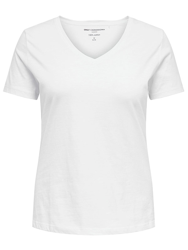 BONNIE - Hvid bomulds t-shirt med v-hals fra Only Carmakoma