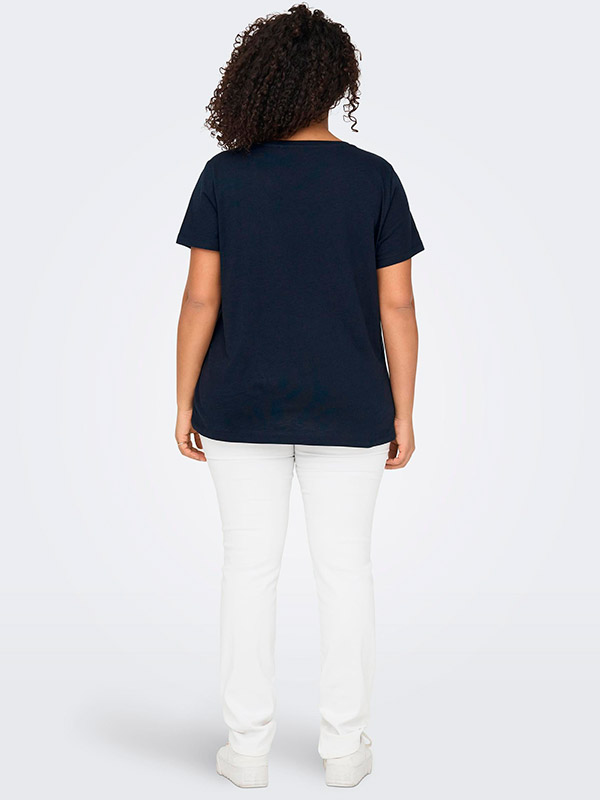 BONNIE - Mørkeblå bomulds t-shirt med v-hals fra Only Carmakoma