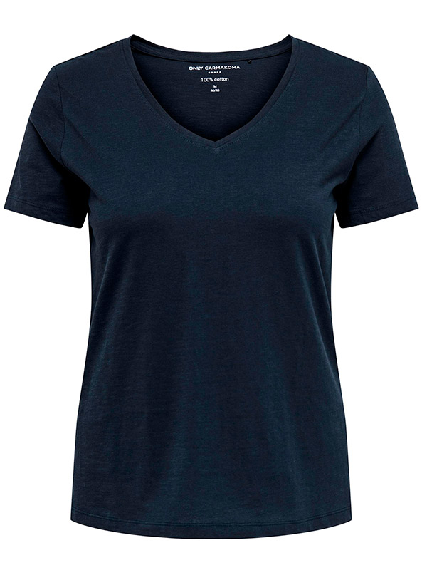 BONNIE - Mørkeblå bomulds t-shirt med v-hals fra Only Carmakoma