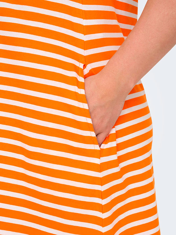 MAY - Hvid bomulds kjole med orange striber fra Only Carmakoma