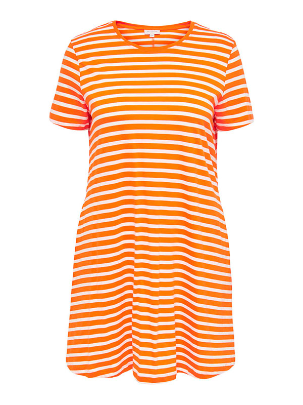 MAY - Hvid bomulds kjole med orange striber fra Only Carmakoma