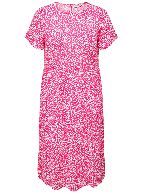 SIRINA - Pink kjole med hvid mønster i crepet viskose fra Only Carmakoma