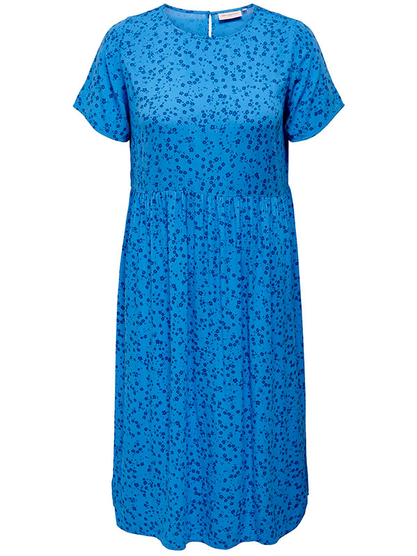 SIRINA - Blå kjole med blomster i crepet viskose fra Only Carmakoma