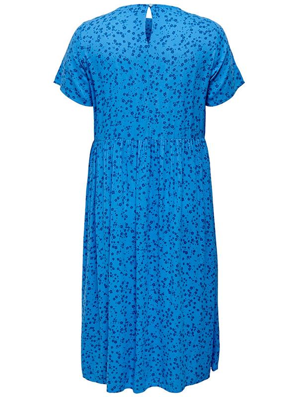 SIRINA - Blå kjole med blomster i crepet viskose fra Only Carmakoma