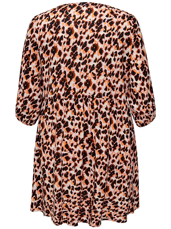SUNVA - Viskose kjole i lyserød, brun og orange mønster  fra Only Carmakoma