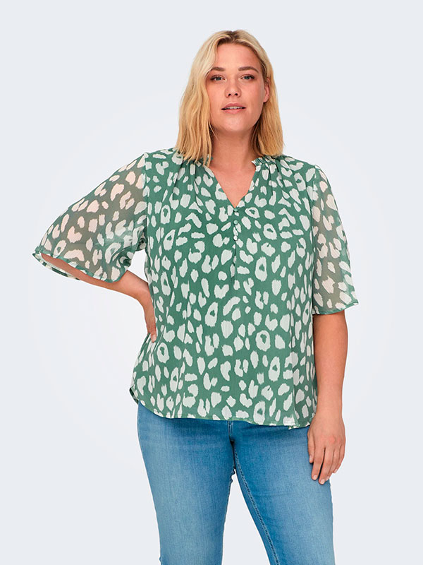 VICTORA - Grøn bluse i 2 lag med leopardprint fra Only Carmakoma