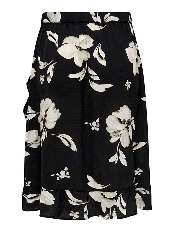 LUX - Nederdel med slå-om effekt i sort med blomster fra Only Carmakoma