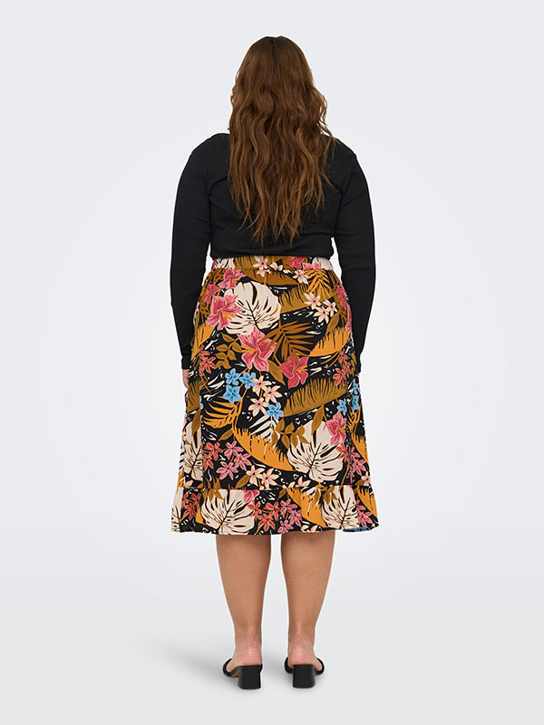 LUXODA - Nederdel med slå-om effekt i sort med blomsterprint fra Only Carmakoma