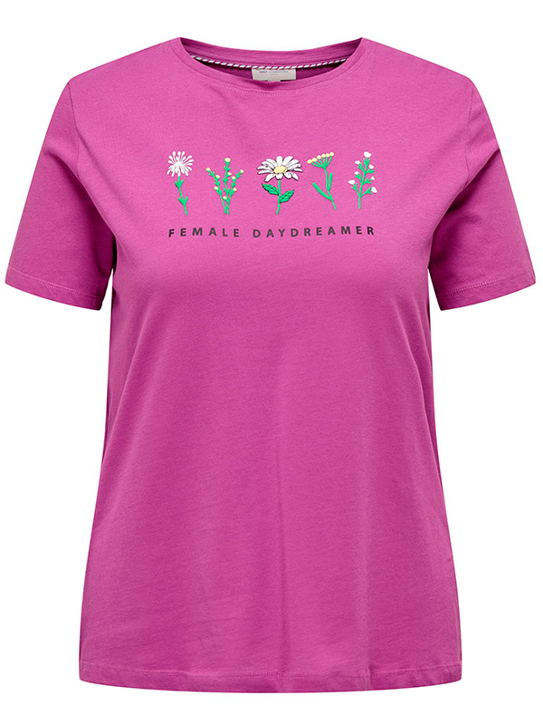 EDLA - Lilla bomulds t-shirt med blomster print fra Only Carmakoma