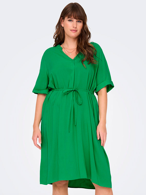 NOVA - Grøn viskose kjole med korte ærmer fra Only Carmakoma