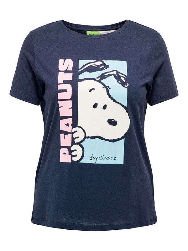 SNOOPY - Marine blå bomulde T-shirt med nuser print fra Only Carmakoma