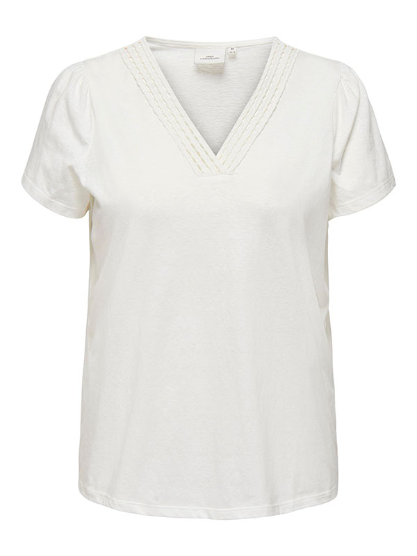 VILLA - Hvid jersey bluse med broderi fra Only Carmakoma