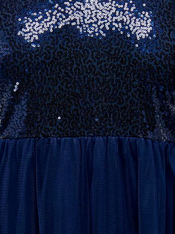 LUNAS - Blå kjole med pailetoverdel og skørt i to lag fra Only Carmakoma