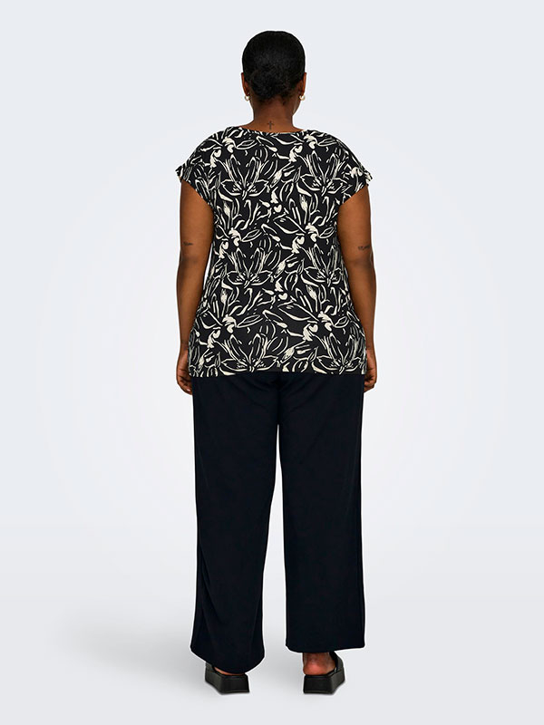 FYRLA - Sort jersey bluse med lyst print fra Only Carmakoma