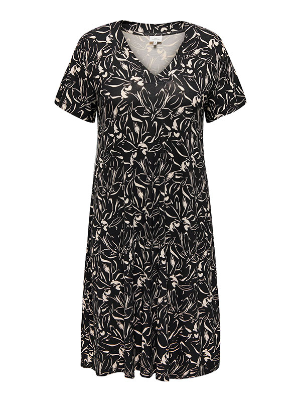 FYRLA - Sort bomulds kjole med lyst blomster print fra Only Carmakoma