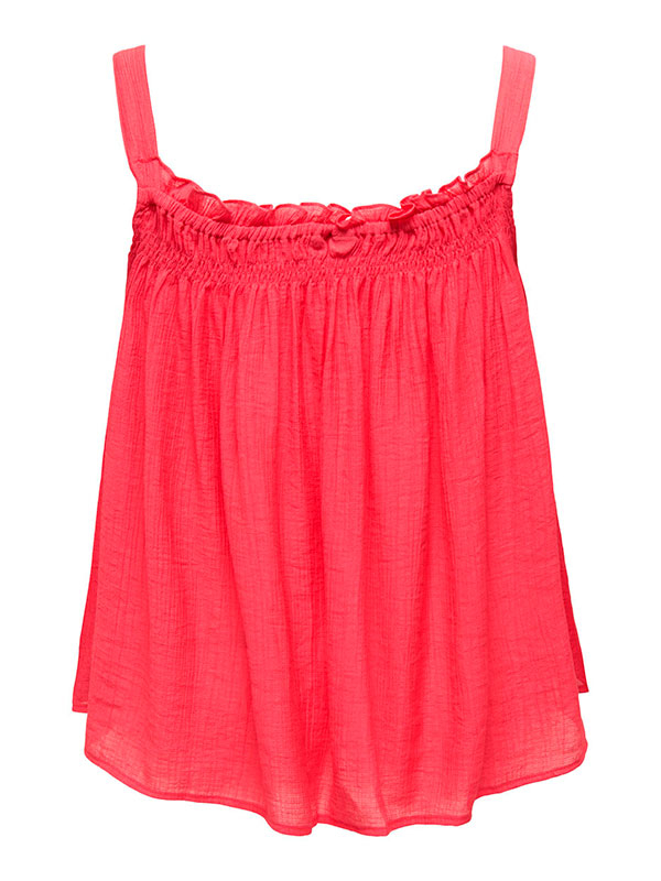 TULJA - Coral farvet top med smock syning  fra Only Carmakoma