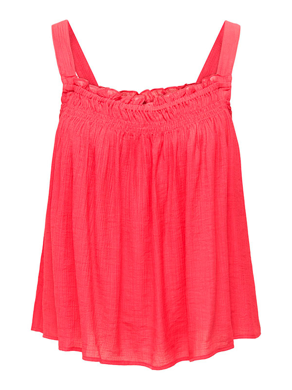 TULJA - Coral farvet top med smock syning  fra Only Carmakoma
