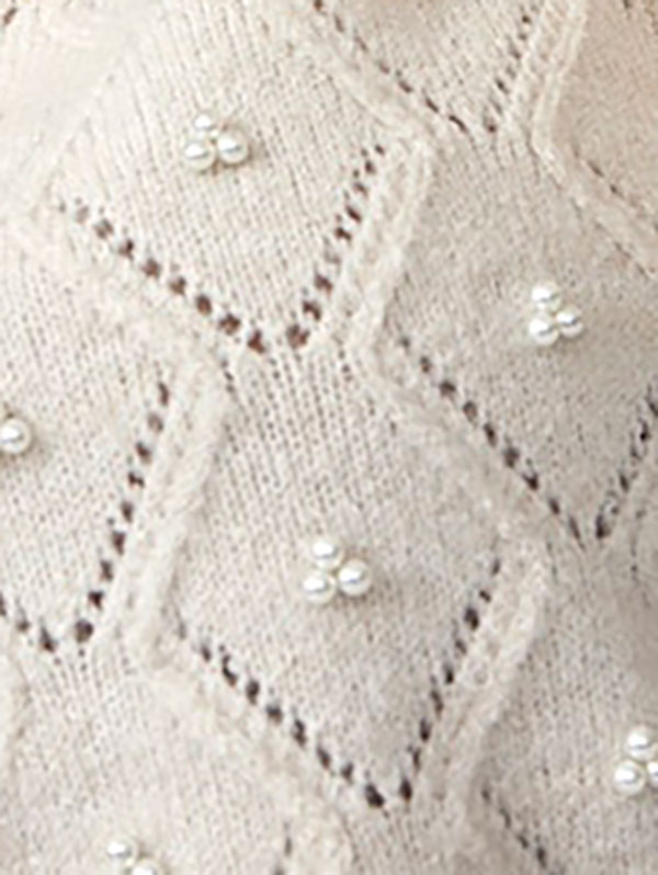 LEANDRA - Beige strik trøje med perler  fra Only Carmakoma