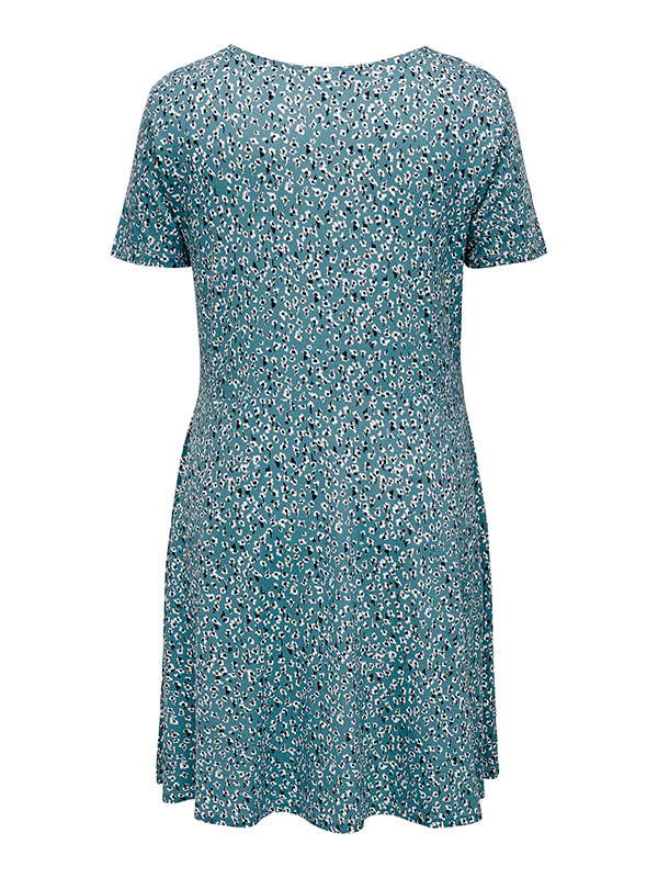 FLAWSONE - Blå jersey kjole med fine små blomster fra Only Carmakoma