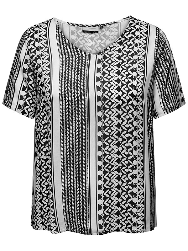 MARRAKESH  - Viskose bluse i hvid og sort mønster fra Only Carmakoma