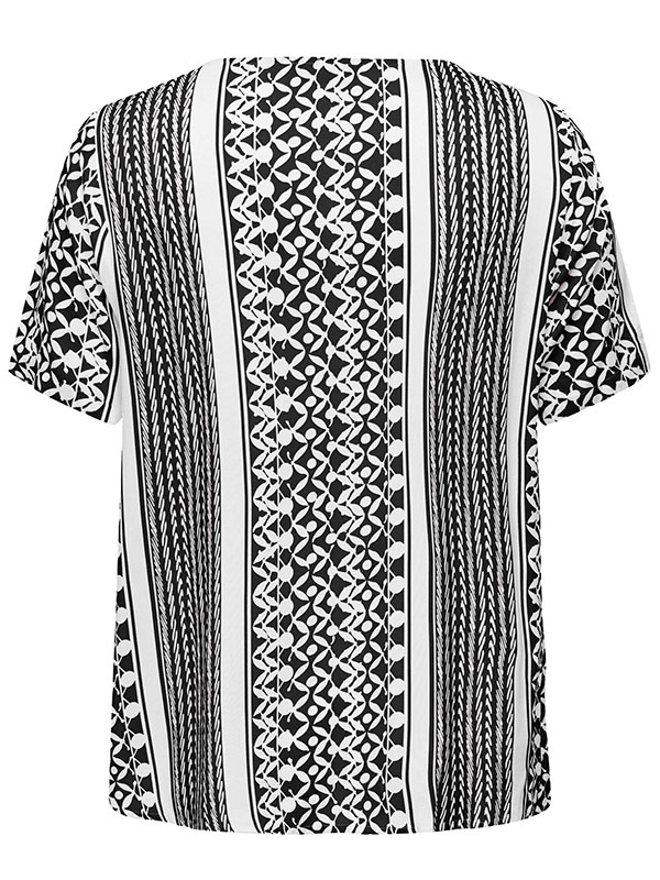 MARRAKESH  - Viskose bluse i hvid og sort mønster fra Only Carmakoma