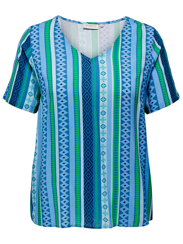 MARRAKESH  - Viskose bluse i blåt og grønt mønster fra Only Carmakoma
