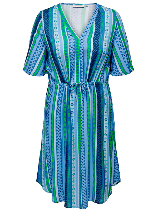 MARRAKESH - Viskose kjole i blåt og grønt mønster fra Only Carmakoma