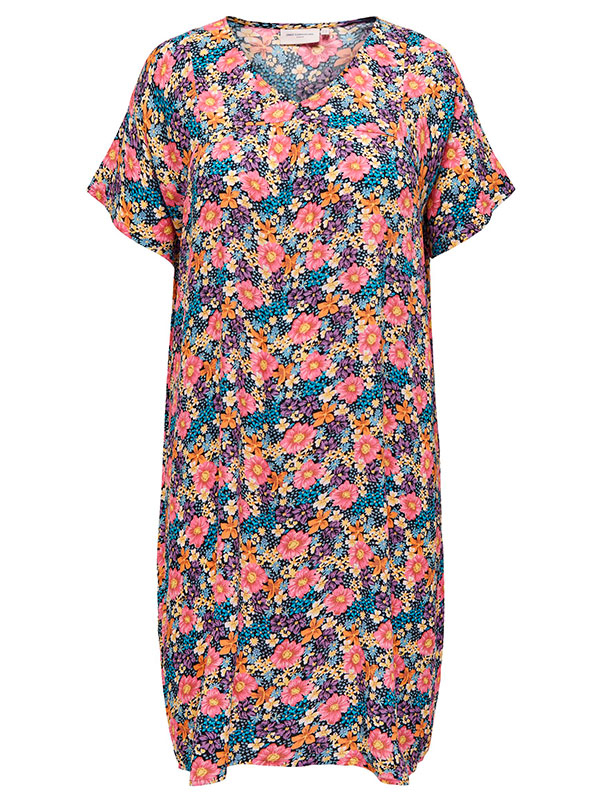 KATJA - Marineblå viskose kjole med blomsterprint fra Only Carmakoma