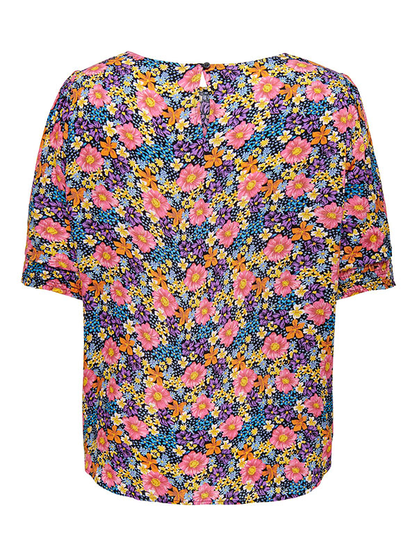 KATJA - Marineblå viskose bluse med blomsterprint  fra Only Carmakoma