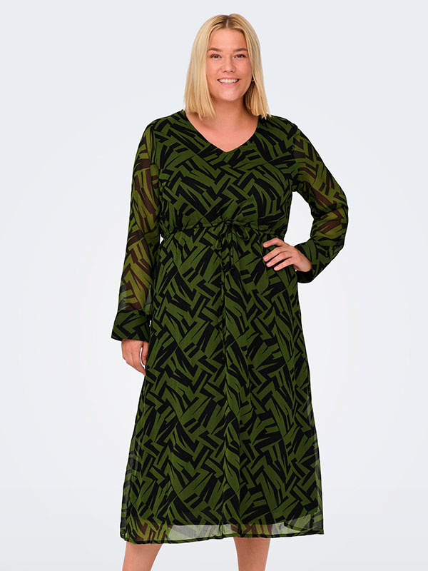 DELPHINE - Sort og grøn chiffon kjole fra Only Carmakoma
