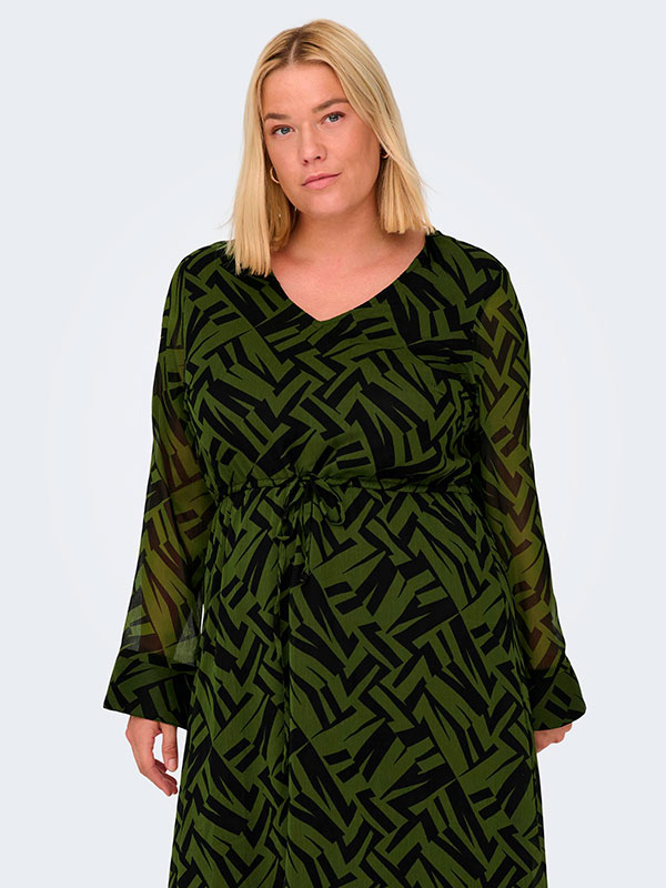 DELPHINE - Sort og grøn chiffon kjole fra Only Carmakoma