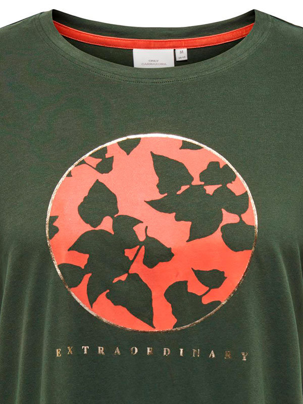 AGATI - Grøn T-shirt med orange print  fra Only Carmakoma