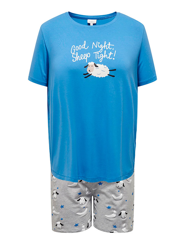 TUPPA - Natsæt i blå og grå med shorts og T-shirt fra Only Carmakoma