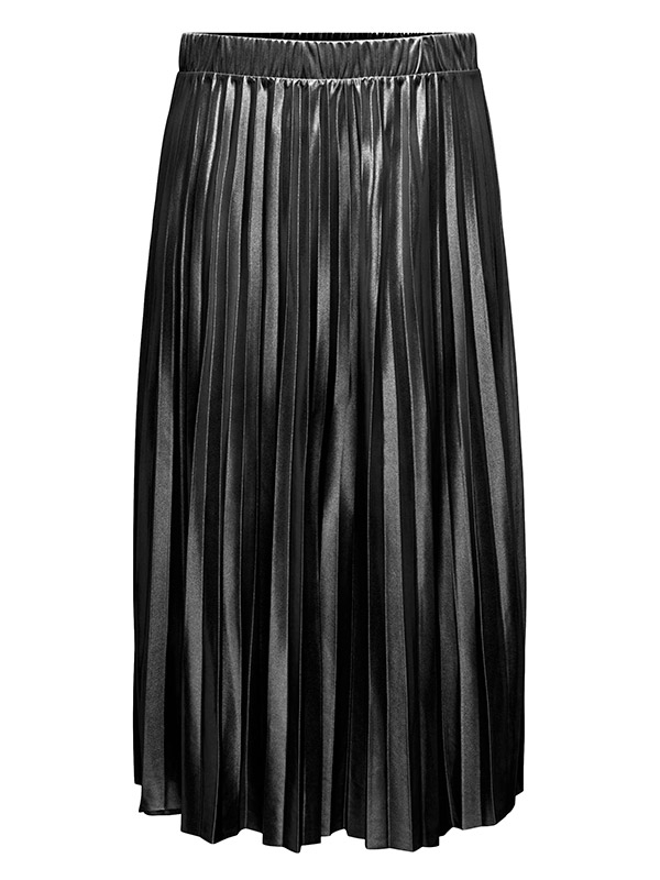 HAILEY - Lang sort nederdel i sølv plissé fra Only Carmakoma