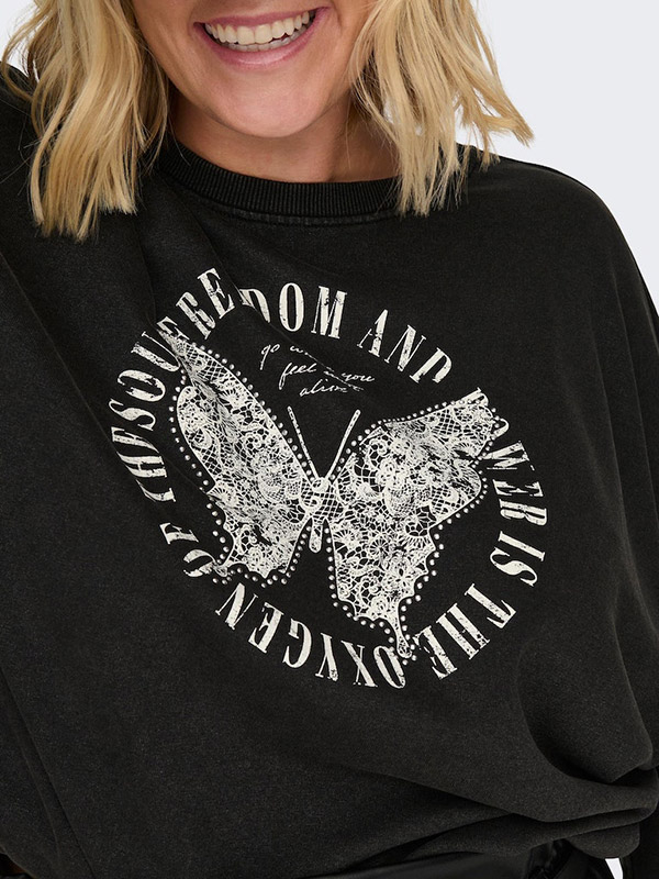 LUCINDA - Sort sweatshirt med sommerfugle print fra Only Carmakoma